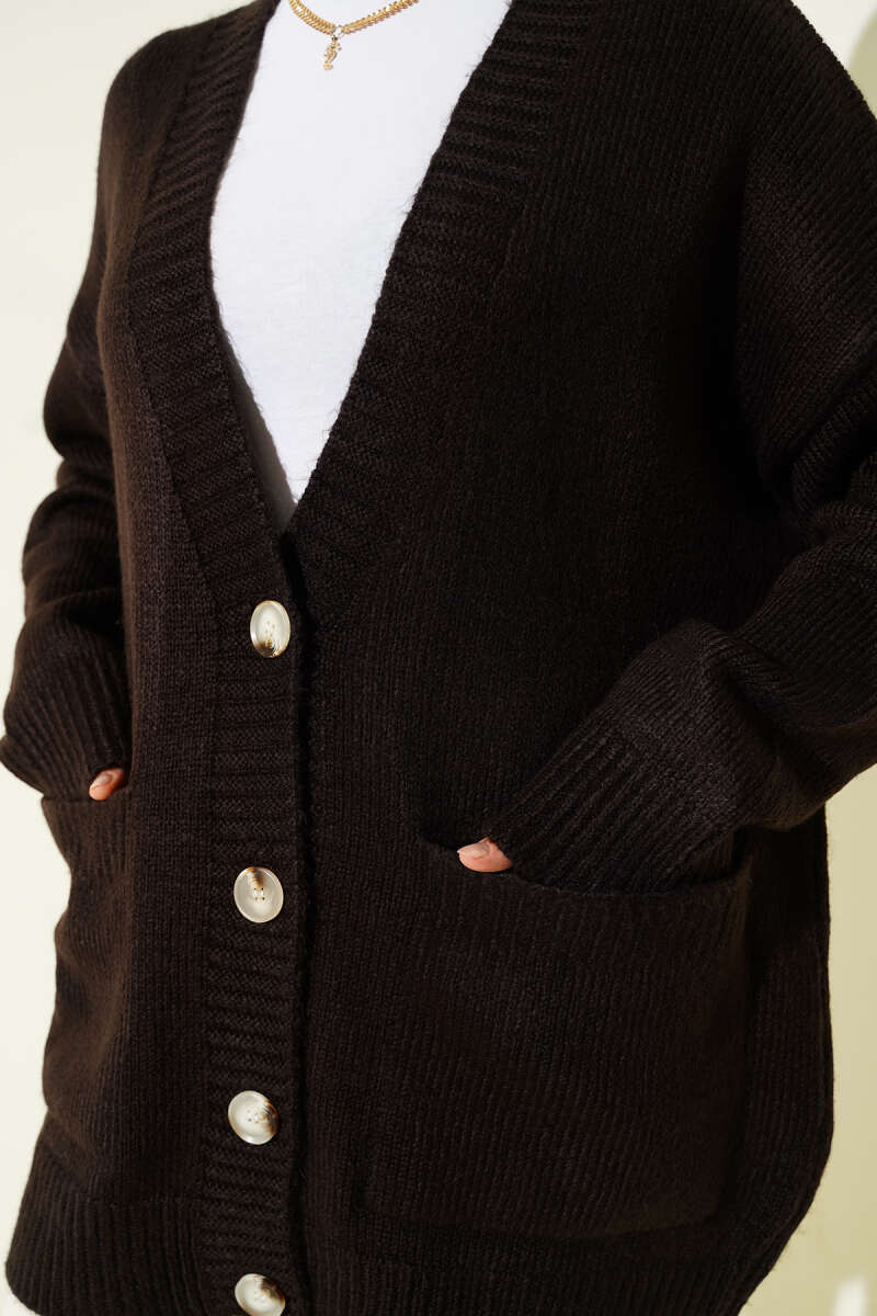 Double Pocket Buttoned Knit Cardigan Brown - Imagen 4