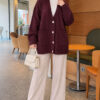 Double Pocket Buttoned Knit Cardigan Plum - الصورة 2