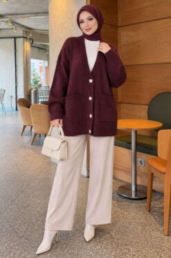 Alternative view of Double Pocket Buttoned Knit Cardigan Plum