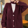 Double Pocket Buttoned Knit Cardigan Plum - الصورة 3