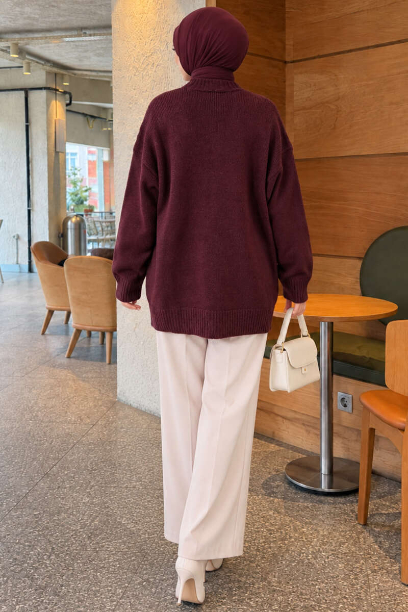 Double Pocket Buttoned Knit Cardigan Plum - الصورة 4