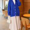 Double Pocket Buttoned Knit Cardigan Saxon Blue - Image 2