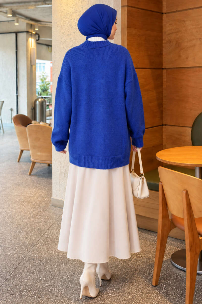 Double Pocket Buttoned Knit Cardigan Saxon Blue - Image 4