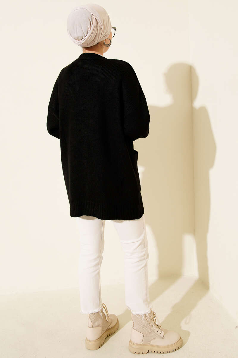 Double Pocket Buttoned Knit Cardigan Black - immagine 3