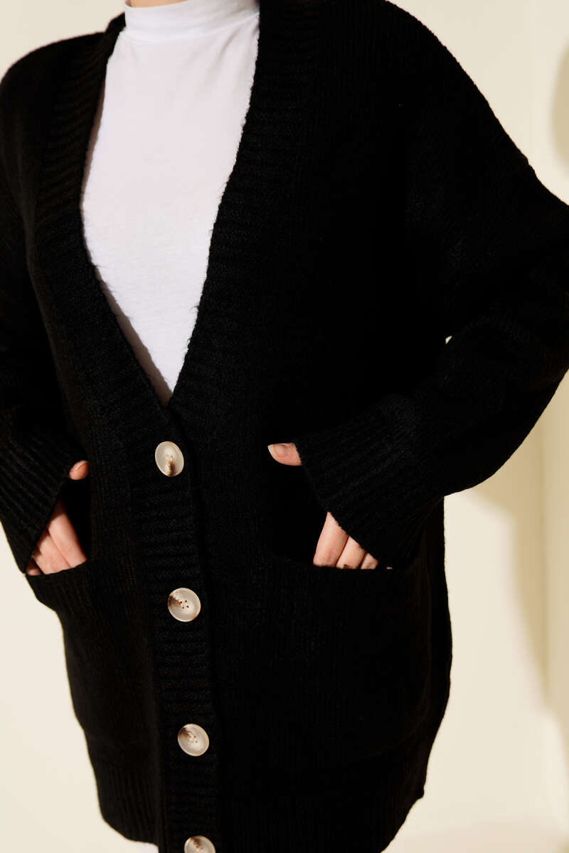 Double Pocket Buttoned Knit Cardigan Black - immagine 4