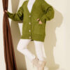 Double Pocket Buttoned Knit Cardigan Oil Green – Image 2