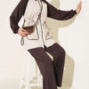 Two-Pocket Waffle Knit Two-Piece Set Brown