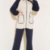 Two-Pocket Waffle Knit Two-Piece Set Navy Blue