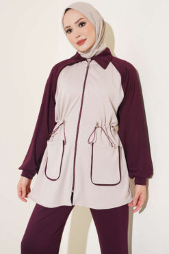 Alternative view of Two-Pocket Waffle Knit Two-Piece Set Plum