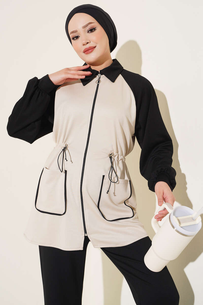 Two-Pocket Waffle Knit Two-Piece Set Black – Bild 2