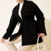 Double-Pocket Wrap Belted Short Coat Black