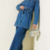 Double-Pocket Belted Denim Two-Piece Set Denim Blue