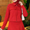 Double-Pocket Scuba Two-Piece Set with Hem Edge Red - Image 2