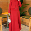Double-Pocket Scuba Two-Piece Set with Hem Edge Red - Image 3
