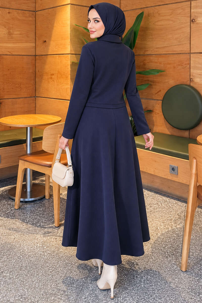 Double-Pocket Scuba Two-Piece Set with Hem Edge Navy Blue - الصورة 4
