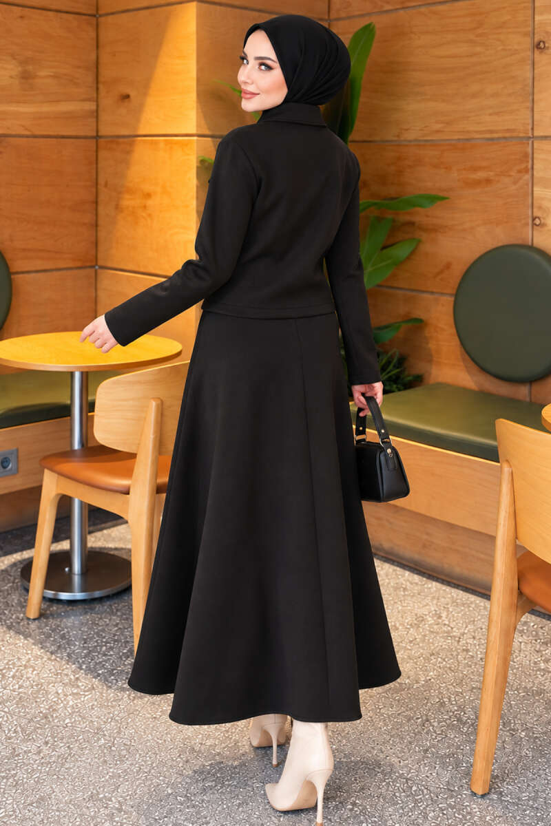 Double-Pocket Scuba Two-Piece Set with Hem Edge Black - Image 4