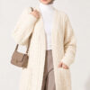 Long French Terry Cardigan with Double Pockets Beige - Image 2