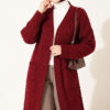 Long French Terry Cardigan with Double Pockets Burgundy - Imagen 2