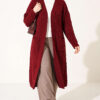 Long French Terry Cardigan with Double Pockets Burgundy - Imagen 3