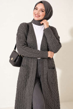 Alternative view of Long French Terry Cardigan with Double Pockets Smoke