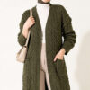 Long French Terry Cardigan with Double Pockets Khaki - Image 2