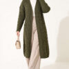 Long French Terry Cardigan with Double Pockets Khaki - Image 3
