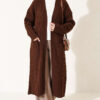 Long French Terry Cardigan with Double Pockets Brown