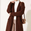 Long French Terry Cardigan with Double Pockets Brown – Bild 2