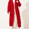 Long French Terry Cardigan with Double Pockets Red