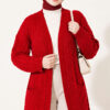 Long French Terry Cardigan with Double Pockets Red - Imagen 2