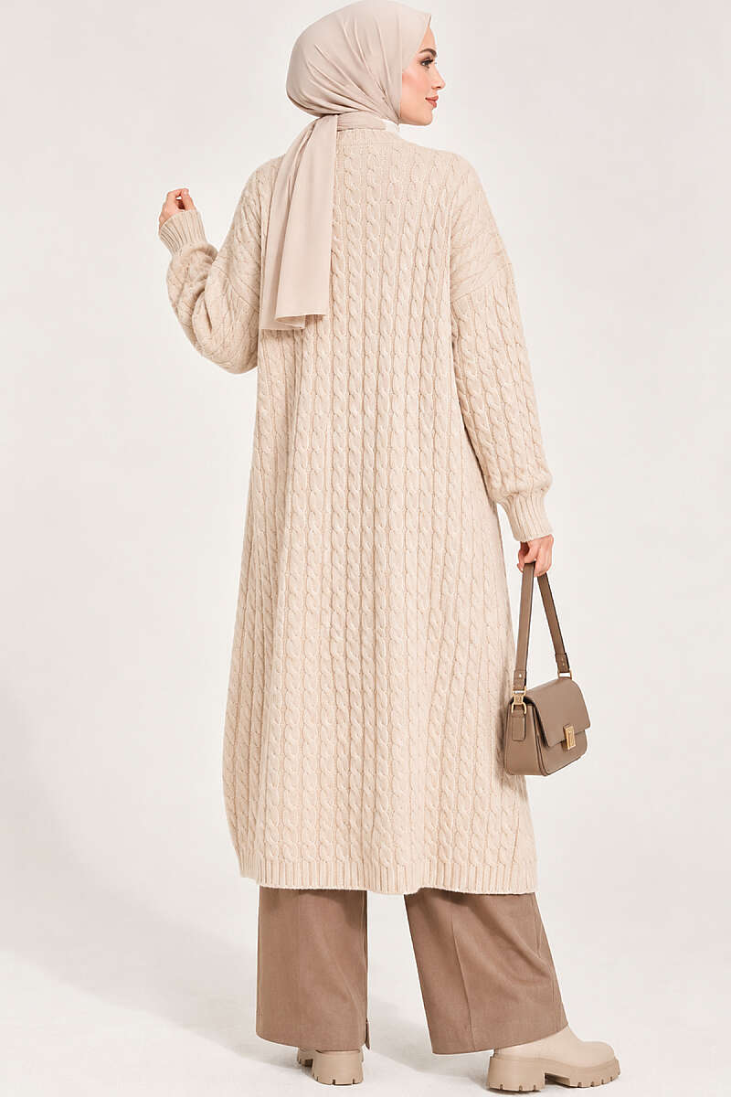 Long French Terry Cardigan with Double Pockets Stone – Bild 4