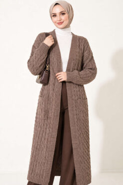Alternative view of Long French Terry Cardigan with Double Pockets Mink