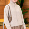 Double-Zippered Stand Collar Knit Cardigan Beige