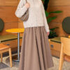 Double-Zippered Stand Collar Knit Cardigan Beige - Imagen 2
