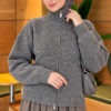 Double-Zippered Stand Collar Knit Cardigan Smoke – Bild 4