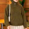 Double-Zippered Stand Collar Knit Cardigan Khaki