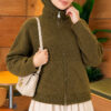 Double-Zippered Stand Collar Knit Cardigan Khaki - Afbeelding 4