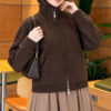 Double-Zippered Stand Collar Knit Cardigan Brown