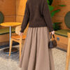 Double-Zippered Stand Collar Knit Cardigan Brown - Imagen 3