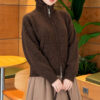 Double-Zippered Stand Collar Knit Cardigan Brown - Imagen 4