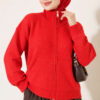 Double-Zippered Stand Collar Knit Cardigan Red