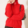 Double-Zippered Stand Collar Knit Cardigan Red - immagine 3
