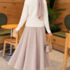 Double-Zippered Buttoned Knit Cardigan Beige – Bild 4