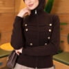 Double-Zippered Buttoned Knit Cardigan Brown