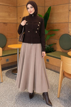 Alternative view of Double-Zippered Buttoned Knit Cardigan Brown