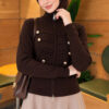 Double-Zippered Buttoned Knit Cardigan Brown - الصورة 3