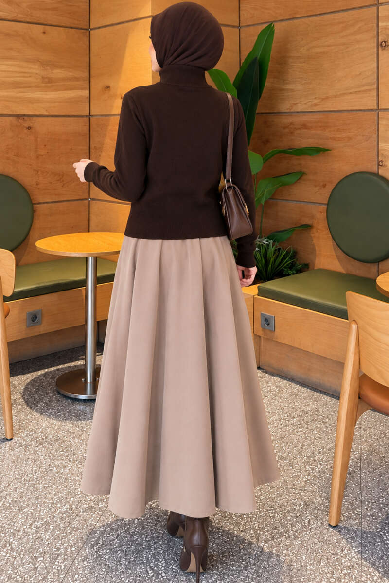 Double-Zippered Buttoned Knit Cardigan Brown - الصورة 4