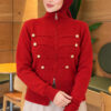 Double-Zippered Buttoned Knit Cardigan Red