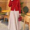 Double-Zippered Buttoned Knit Cardigan Red - الصورة 2