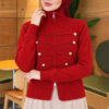 Double-Zippered Buttoned Knit Cardigan Red - الصورة 3